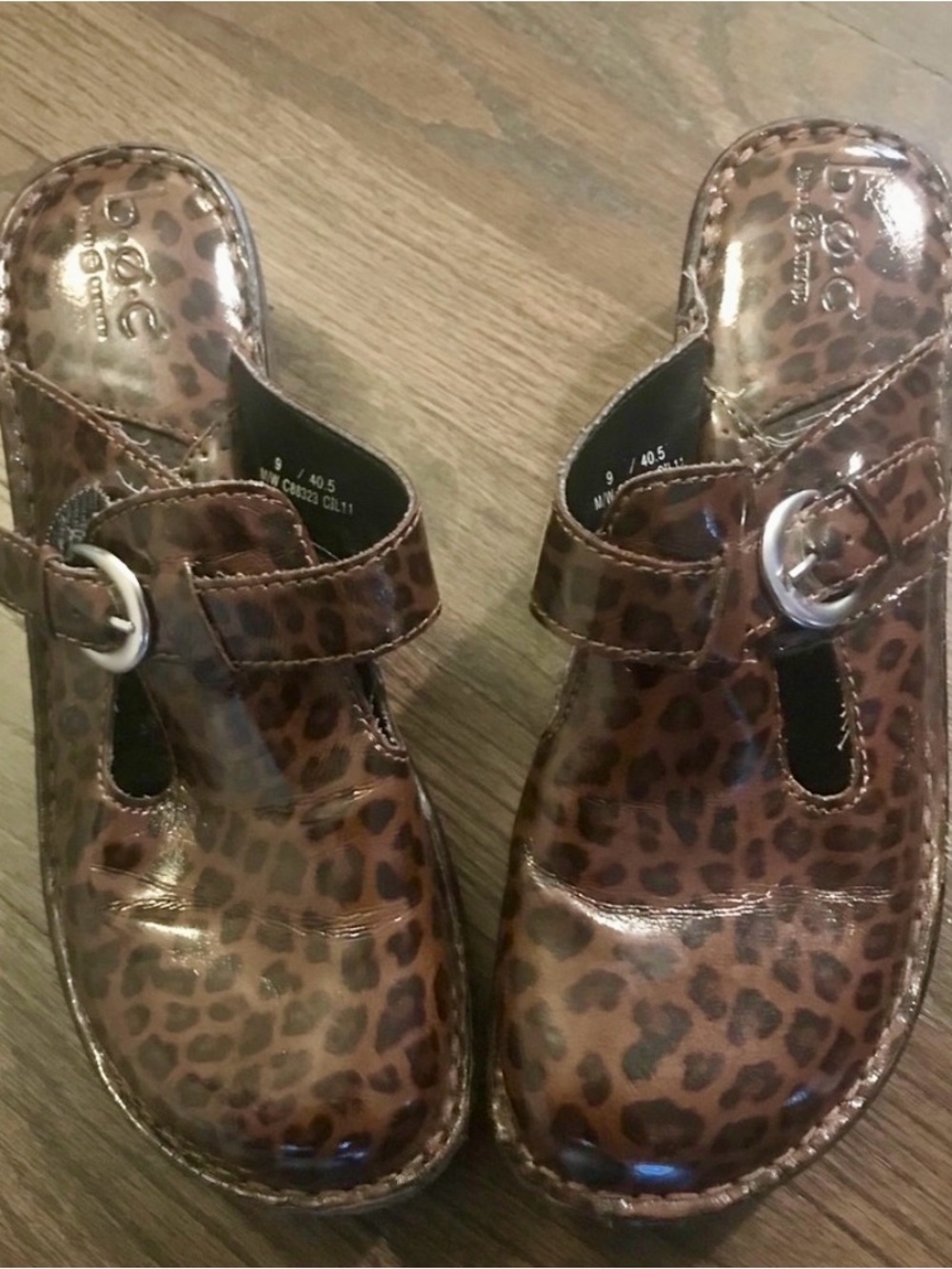 boc Clogs size 9 Leopard Print Brown Black Patent Leather Slip-On Casual Slide